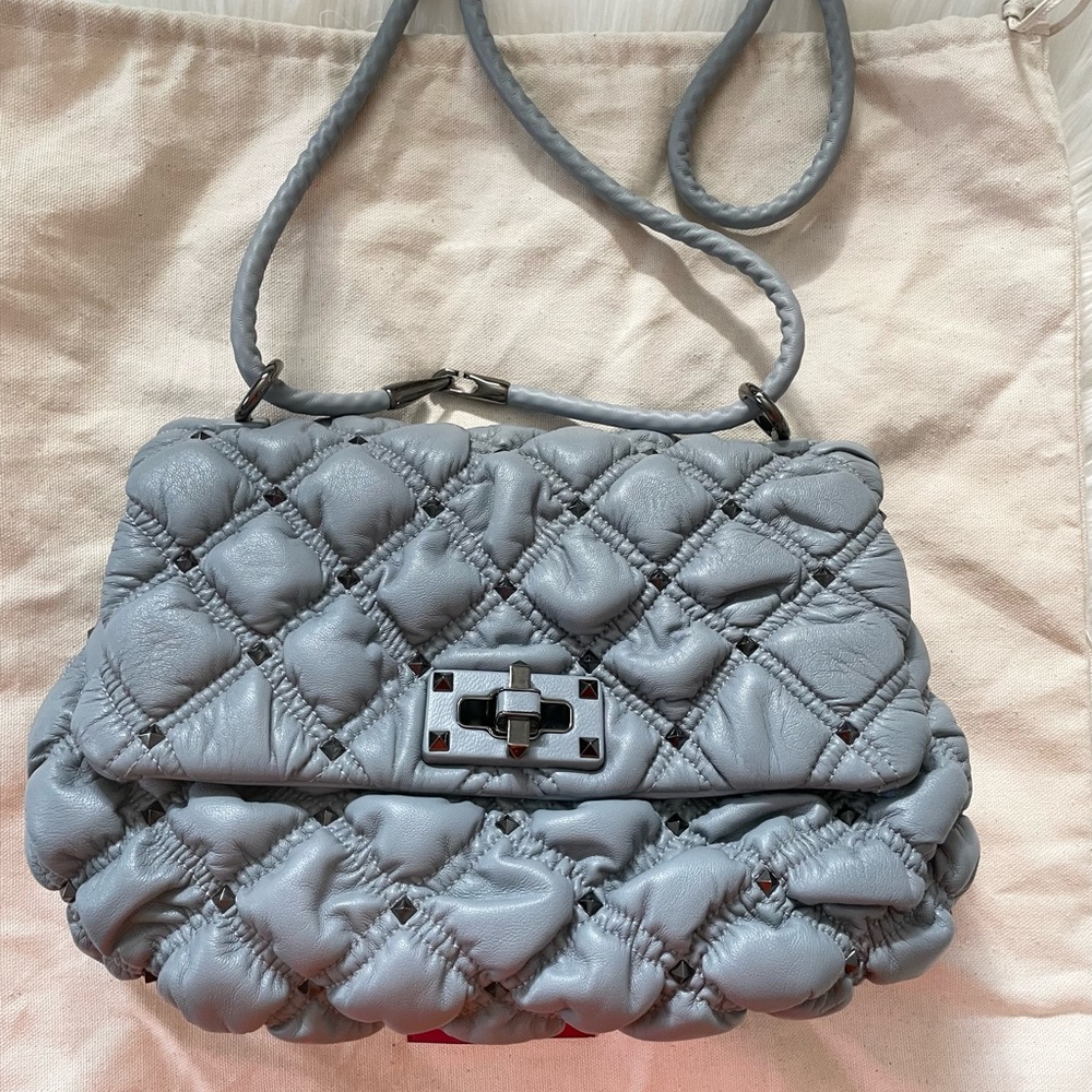 Valentino Grey Medium Nappa SpikeMe Shoulder Bag. - Picture 2 of 13